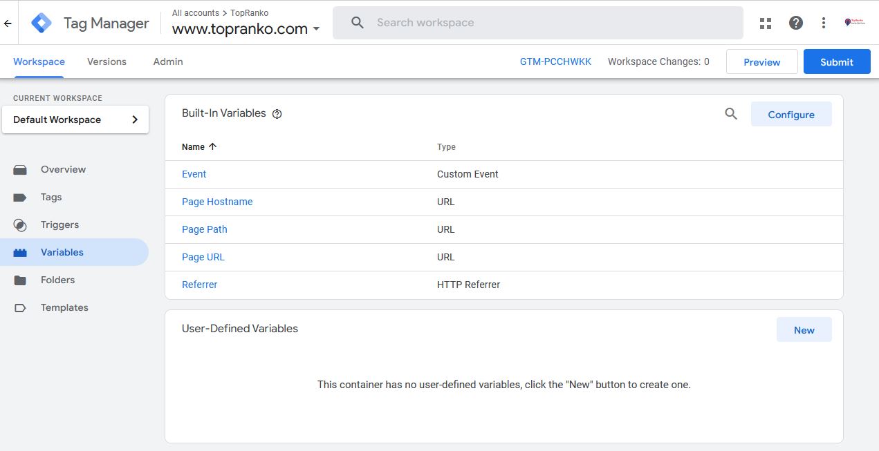 Variables in Google Tag Manager